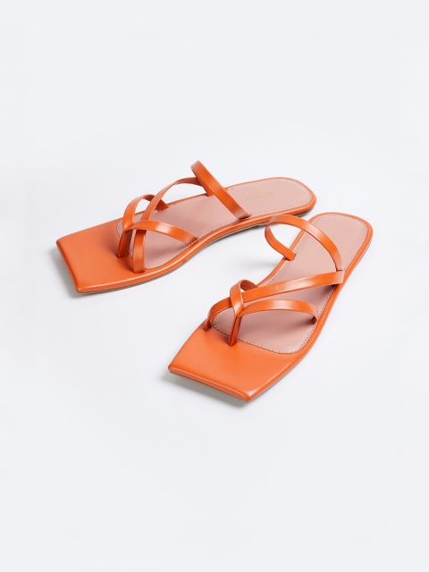 Ginger by Lifestyle Women Orange Solid PU Open Toe Flats