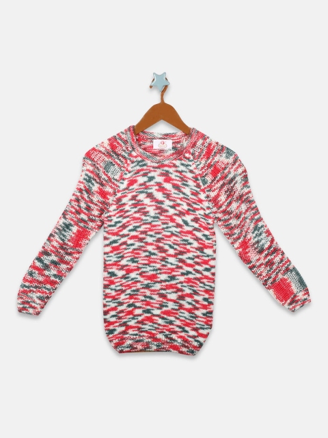 

OWM Girls Pink Self Design Pullover Sweater