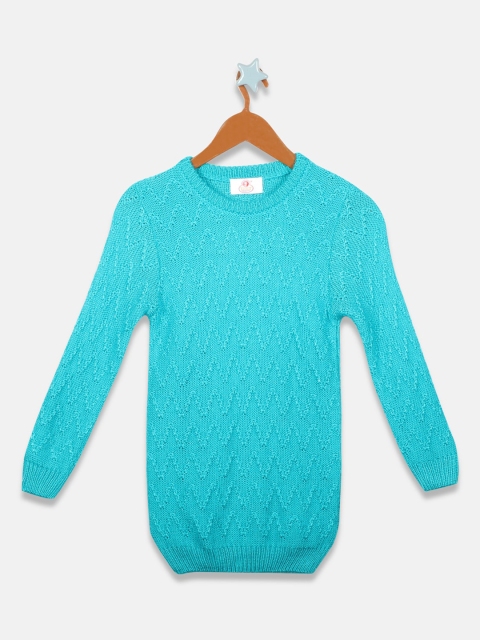 

OWM Girls Blue Self Design Pullover Sweater
