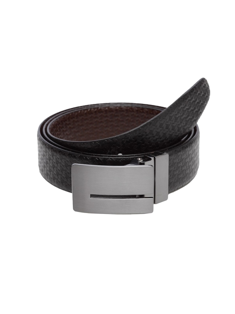

WELBAWT Men Black & Brown Slim Fit Textured Leather Reversible Belt