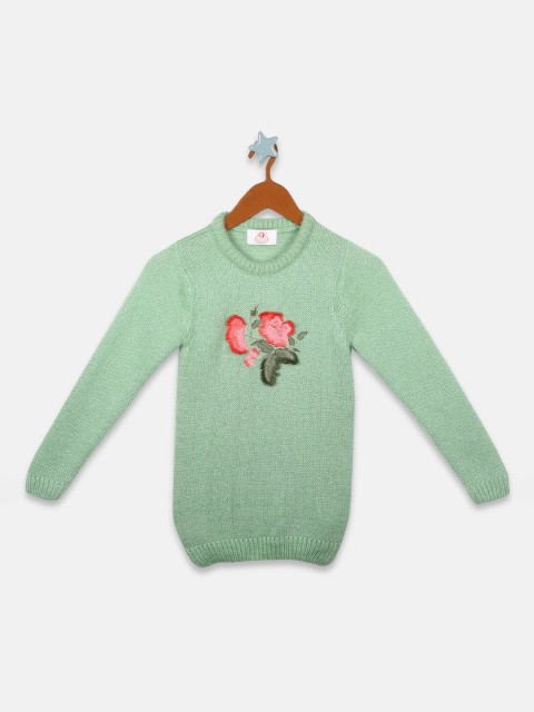 

OWM Girls Green Embroidered Pullover Sweater
