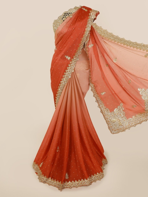 

Pothys Rust Brown & Pink Pure Georgette Embellished Saree