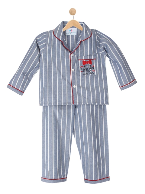 

Knitting Doodles Boys Grey & White Striped Night suit