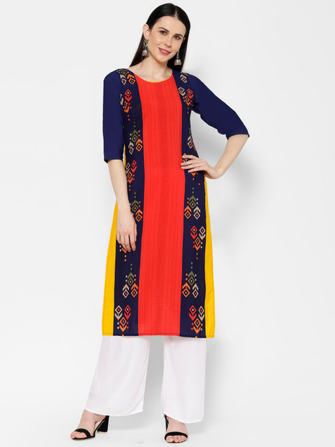 

7Threads Women Multicoloured Geometric Printed Crepe Kurta, Multi