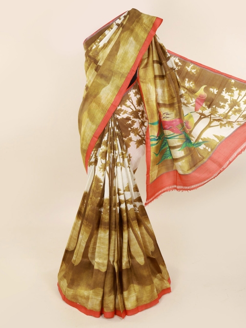 

Pothys Green Pure Silk Printed Murshidabad silk Saree