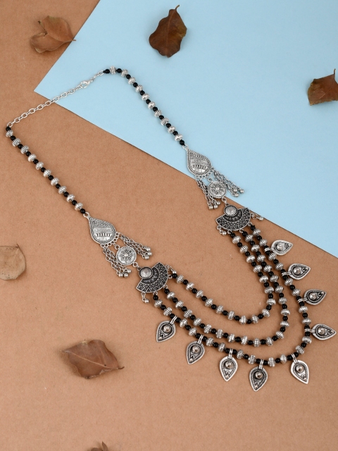 

Imittire Women Silver-Plated & Black Brass Oxidised Necklace