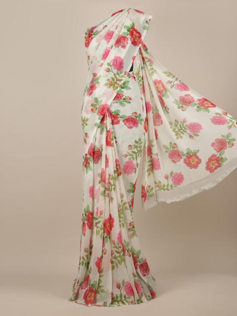 

Pothys Cream-Coloured Printed Poly Chiffon Saree