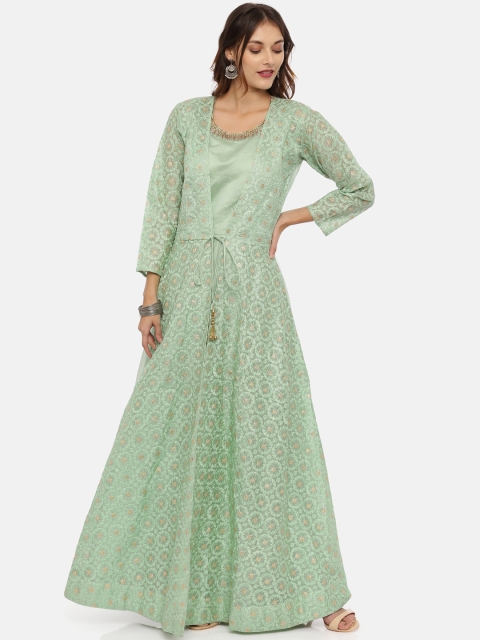 

Neerus Women Sea Green Solid Kurta with Trousers