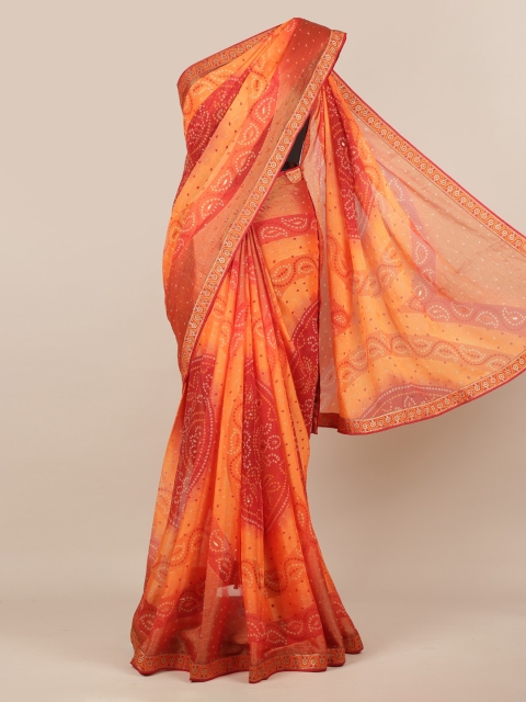 

Pothys Orange Dyed Poly Chiffon Bandhani Saree