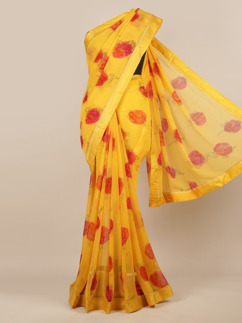 

Pothys Yellow Printed Poly Chiffon Saree