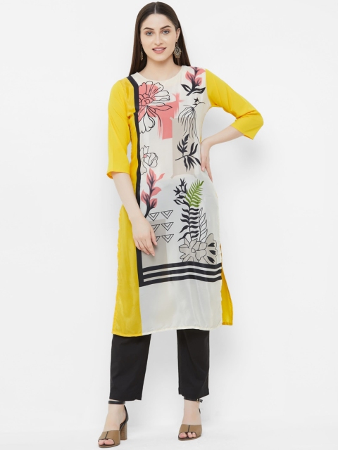 

7Threads Women Off White Floral Printed Crepe Kurta