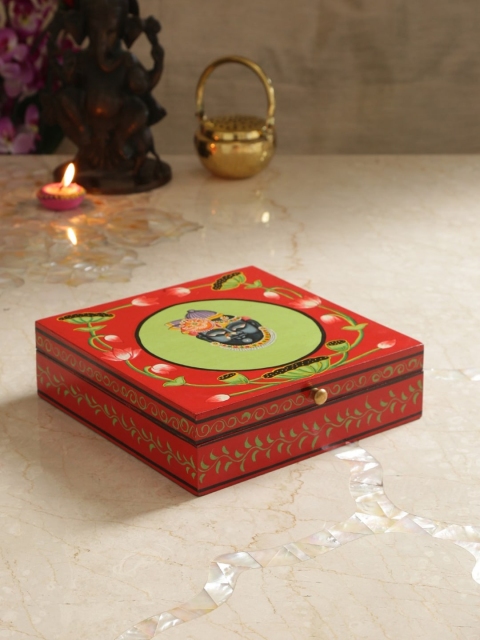 

Amoliconcepts Red Handpainted Krishna Storage Box - Large