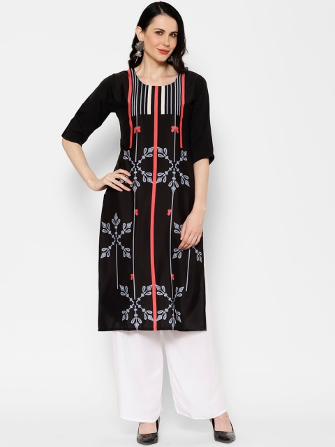 

7Threads Women Black Printed Crepe Kurta