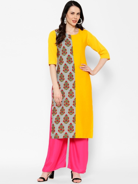 

7Threads Women Yellow Floral Printed Kurta