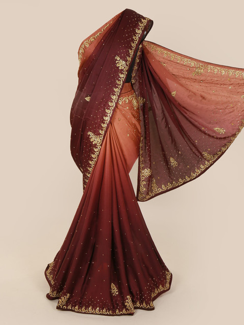 

Pothys Brown Embroidered Pure Georgette Saree