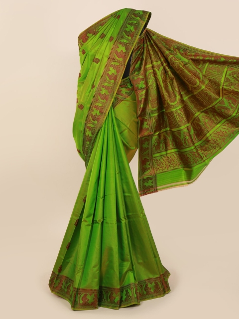 

Pothys Green Pure Silk Printed Baluchari Saree