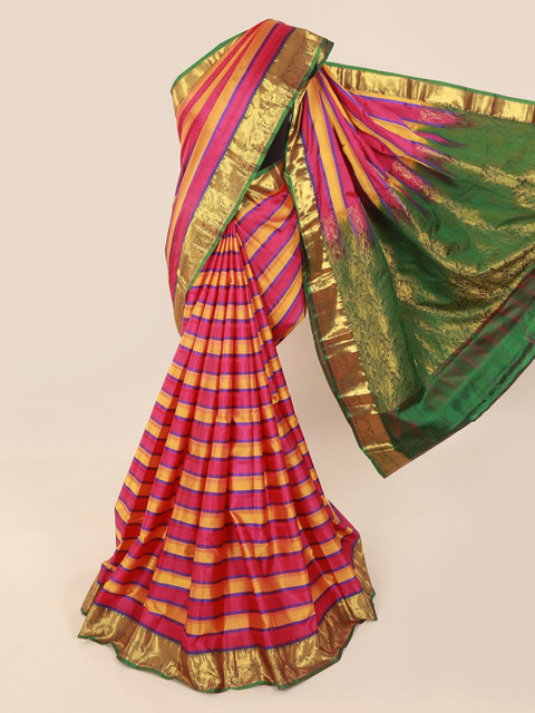 

Pothys Red & Yellow Pure Silk Striped Kanjeevaram Saree