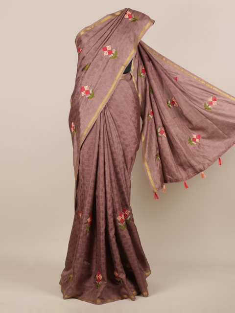 

Pothys Brown Embroidered Jute Silk Saree