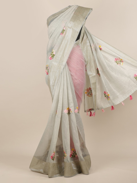 

Pothys Grey Embroidered Jute Silk Saree