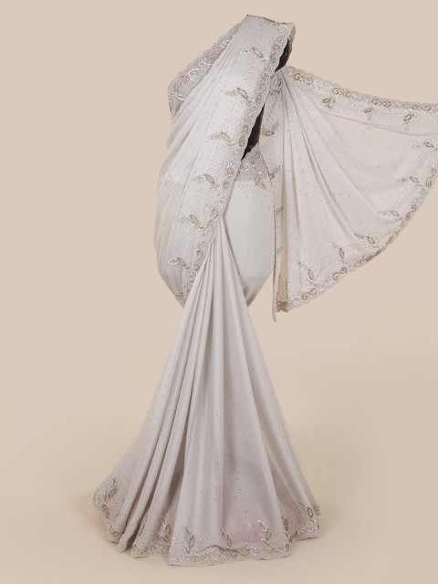 

Pothys Off-White Embellished Pure Georgette Saree