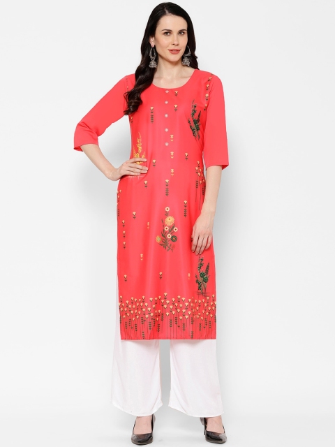 

7Threads Women Pink Floral Printed Crepe Kurta