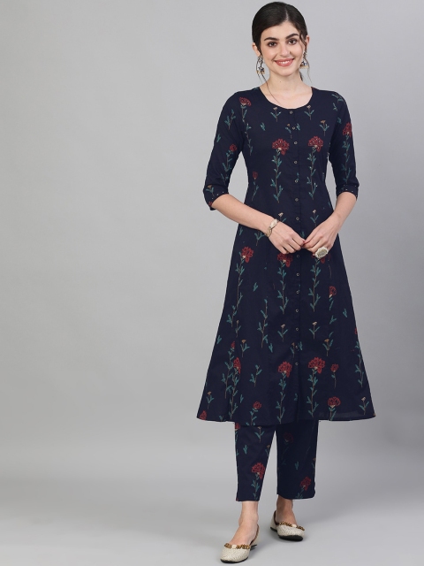 

Ishin Women Navy Blue Embroidered Kurta with Trousers