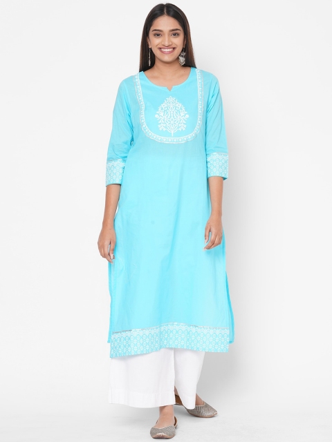 

Vedic Women Blue Floral Yoke Design Kurta