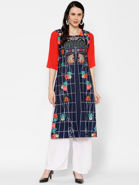 

7Threads Women Blue Floral Printed Kurta