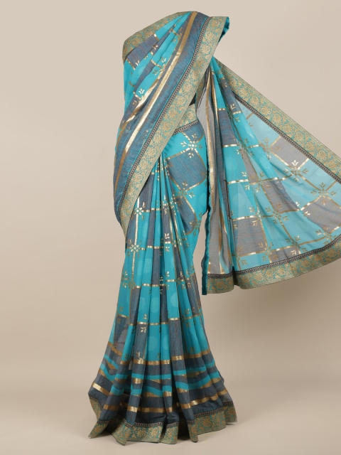 

Pothys Blue Woven Design Poly Chiffon Saree