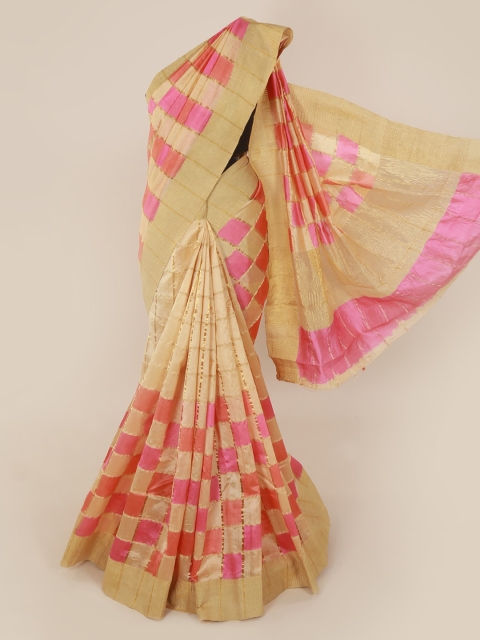

Pothys Beige Checked Pure Silk Saree
