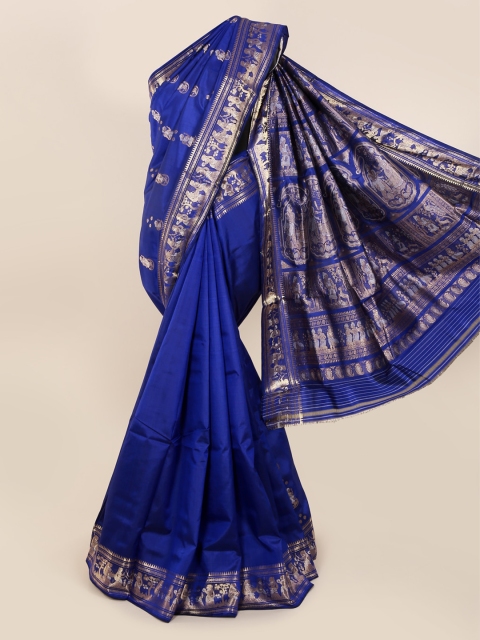 

Pothys Blue Pure Silk Woven Design Baluchari Saree
