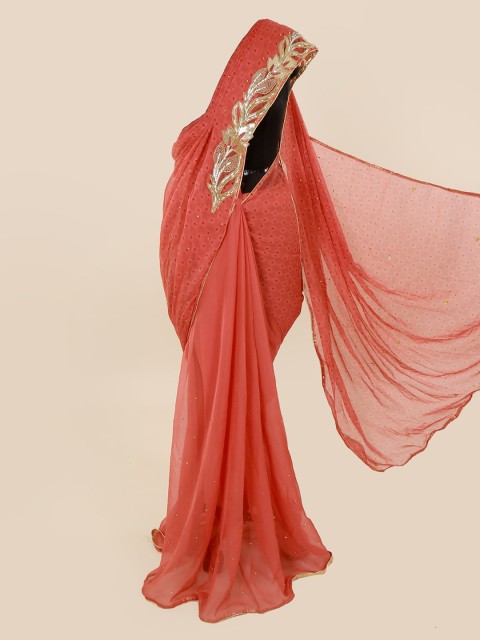 

Pothys Pink Embellished Pure Georgette Saree
