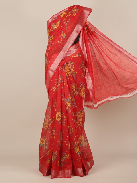 

Pothys Red Printed Jute Silk Saree