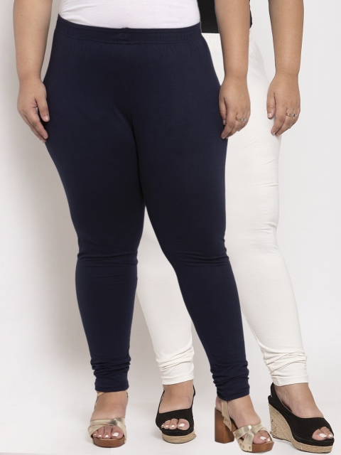 

TAG 7 PLUS Women Pack Of 2 Solid Plus Size Ankle-Length Leggings, Off white