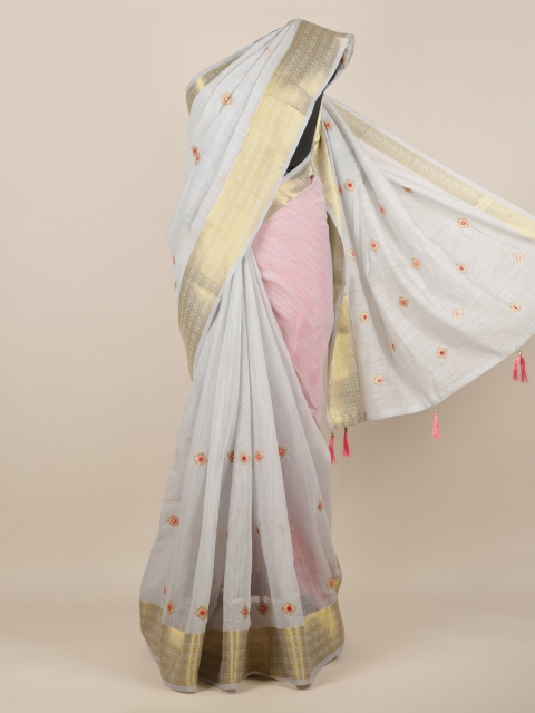 

Pothys Grey Embroidered Jute Silk Saree