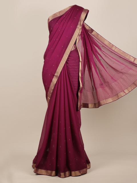 

Pothys Burgundy Embroidered Poly Chiffon Saree