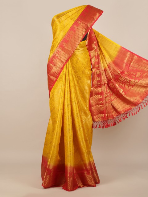 

Pothys Yellow & Red Jute Silk Woven Design Saree