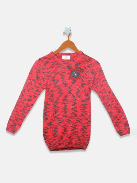 OWM Girls Red Printed Pullover Sweater