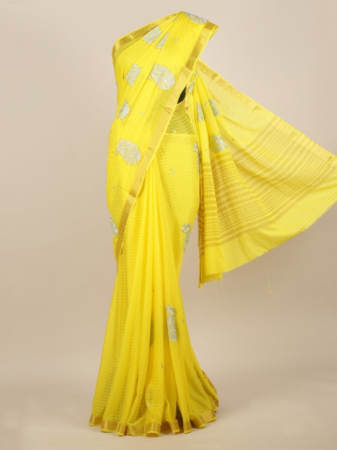 

Pothys Yellow Printed Poly Georgette Saree