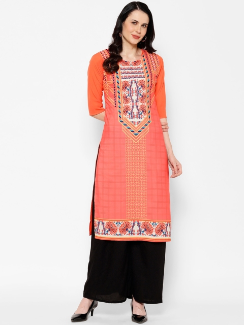 

7Threads Women Peach-Coloured Ethnic Motifs Printed Crepe Kurta