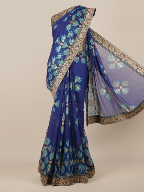

Pothys Blue Woven Design Poly Chiffon Saree