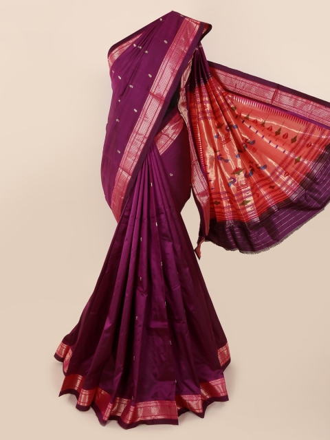 

Pothys Purple Pure Silk Woven Design Bandhani Saree