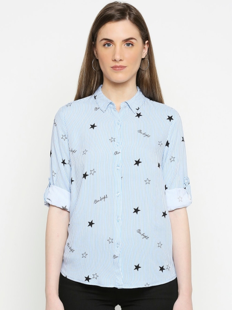 

SF JEANS by Pantaloons Blue Printed Roll-Up Sleeves Shirt Style Top