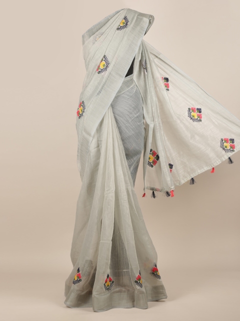 

Pothys Grey Embroidered Jute Silk Saree