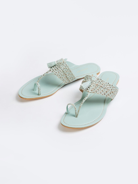 

Melange by Lifestyle Women Olive Green Embellished One Toe Flats