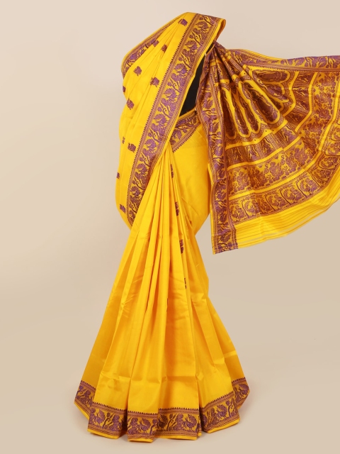 

Pothys Yellow & Purple Pure Silk Woven Design Baluchari Saree