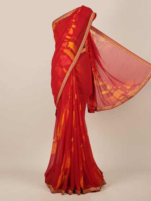 

Pothys Red Printed Poly Chiffon Saree