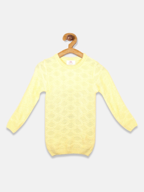 

OWM Girls Yellow Self Design Pullover Sweater