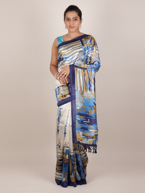 

Pothys Blue & White Jute Silk Printed Saree