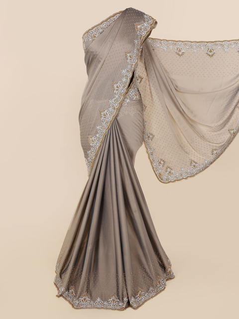 

Pothys Grey Solid Pure Georgette Saree